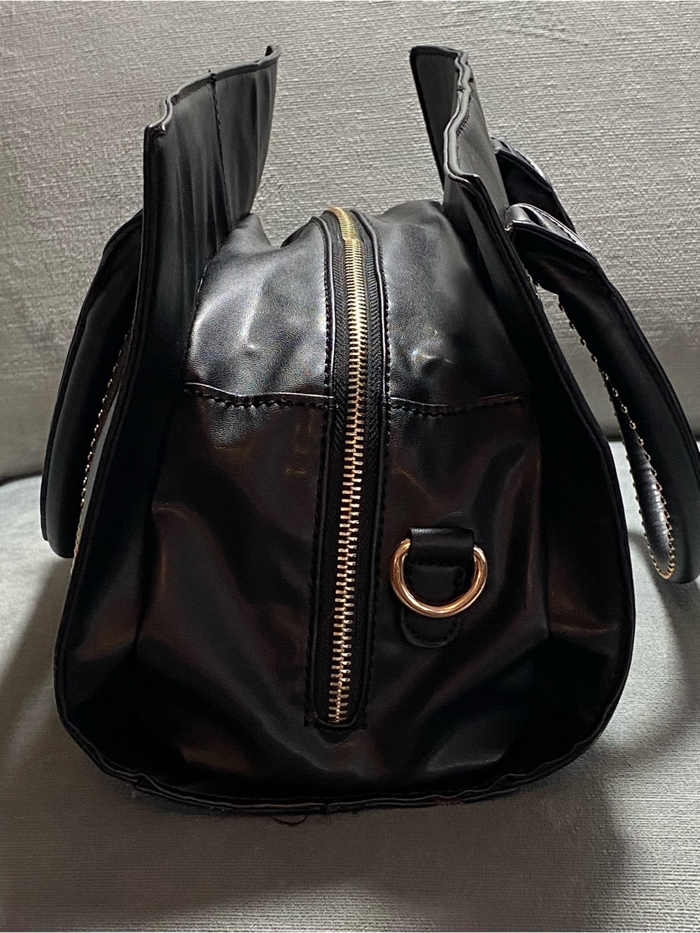 BCBG Paris Black Satchel with Gold Stud Accents, dual handles, EUC - Picture 5 of 17